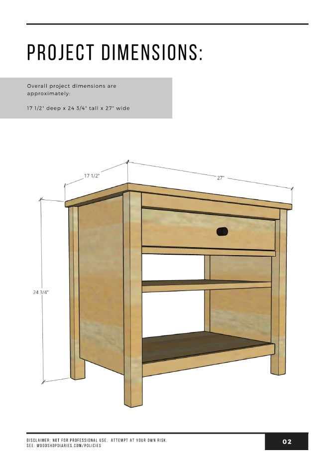 Nightstand with Drawer & Shelves Building Plans Diaries