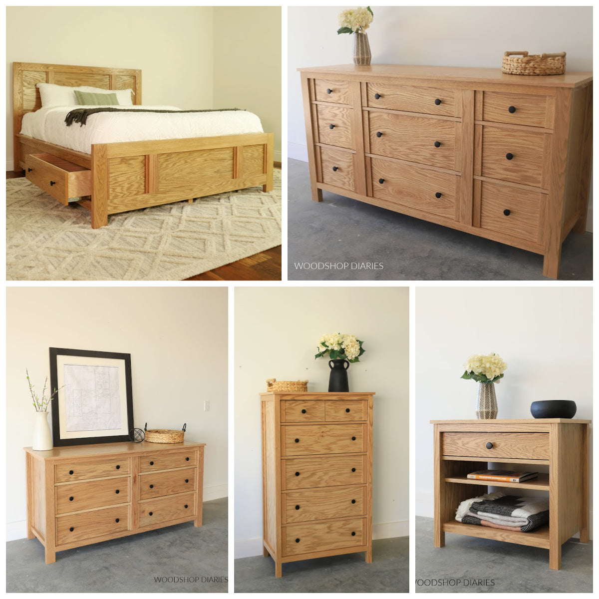 5 Piece Bedroom Set Plan BUNDLE with Storage Bed