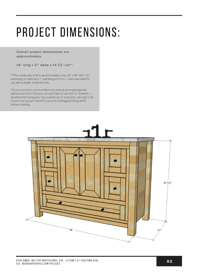 Sample Vanity Section Single Bathroom Vanity Plans