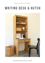 Load image into Gallery viewer, Modular Writing Desk with Bookcase Hutch Building Plans
