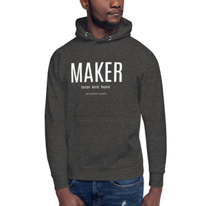 MAKER Design. Build. Repeat. Hoodie with White Lettering