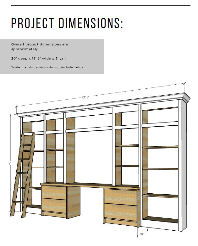 Library Bookshelves with Desk and Ladder