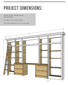 Library Bookshelves with Desk and Ladder