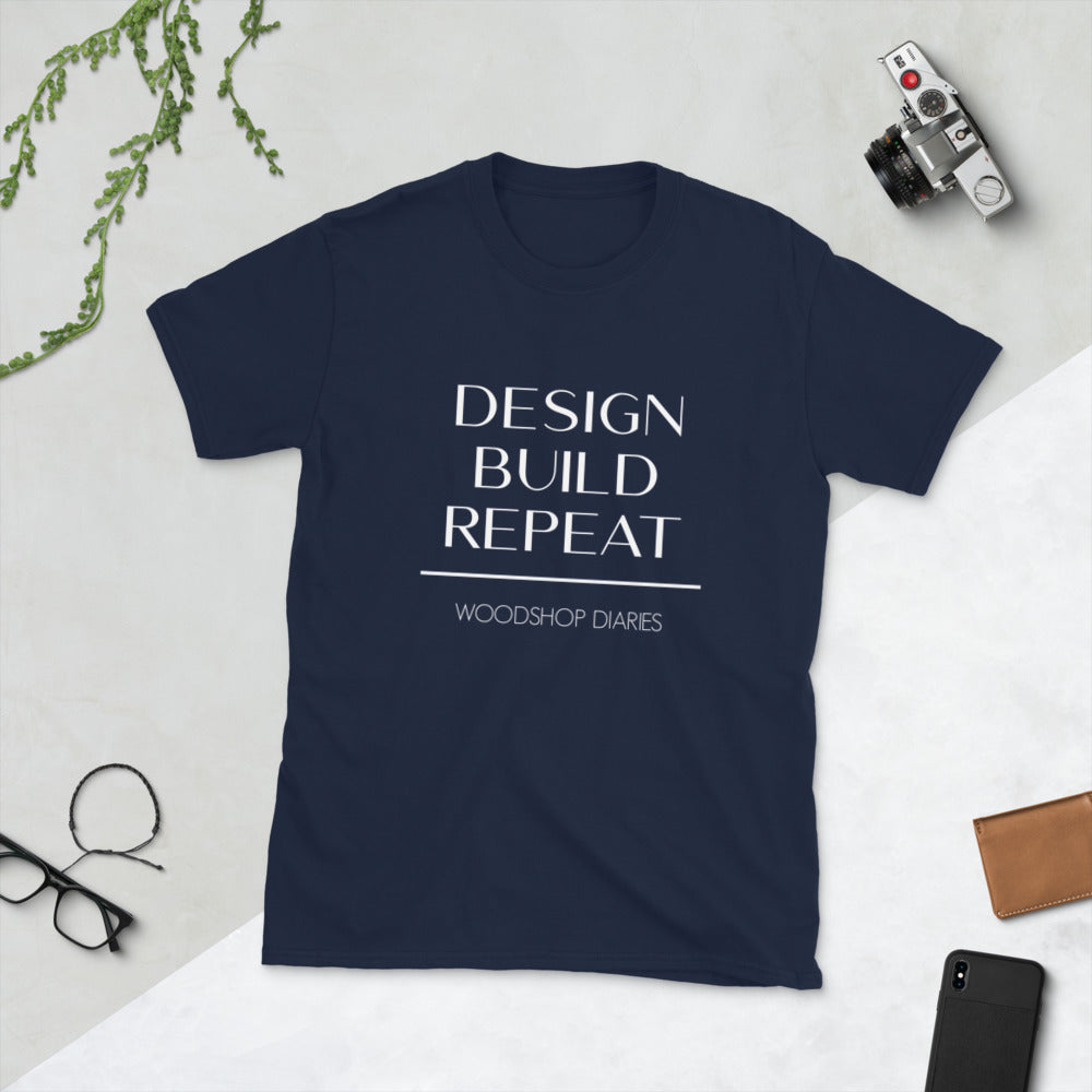 Design Build Repeat Woodshop Diaries Tee White Lettering