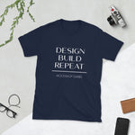Load image into Gallery viewer, Design Build Repeat Woodshop Diaries Tee White Lettering
