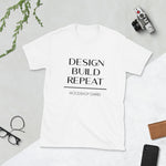 Load image into Gallery viewer, Design Build Repeat Woodshop Diaries Tee Dark Lettering
