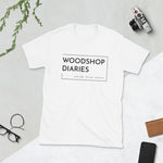 Load image into Gallery viewer, Woodshop Diaries Logo Tee Dark Lettering
