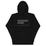 Load image into Gallery viewer, Woodshop Diaries Logo Hoodie White Letters
