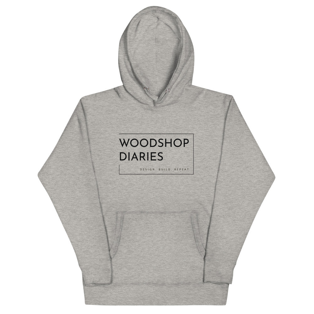 Woodshop Diaries Logo Hoodie Black Lettering