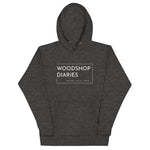 Load image into Gallery viewer, Woodshop Diaries Logo Hoodie White Letters
