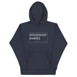 Load image into Gallery viewer, Woodshop Diaries Logo Hoodie White Letters
